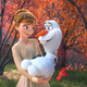 Anna with Olaf, who doesn’t need that cloud anymore because Elsa gave him a permafrost. Olaf also has a new song in Frozen II about misunderstanding things with age.